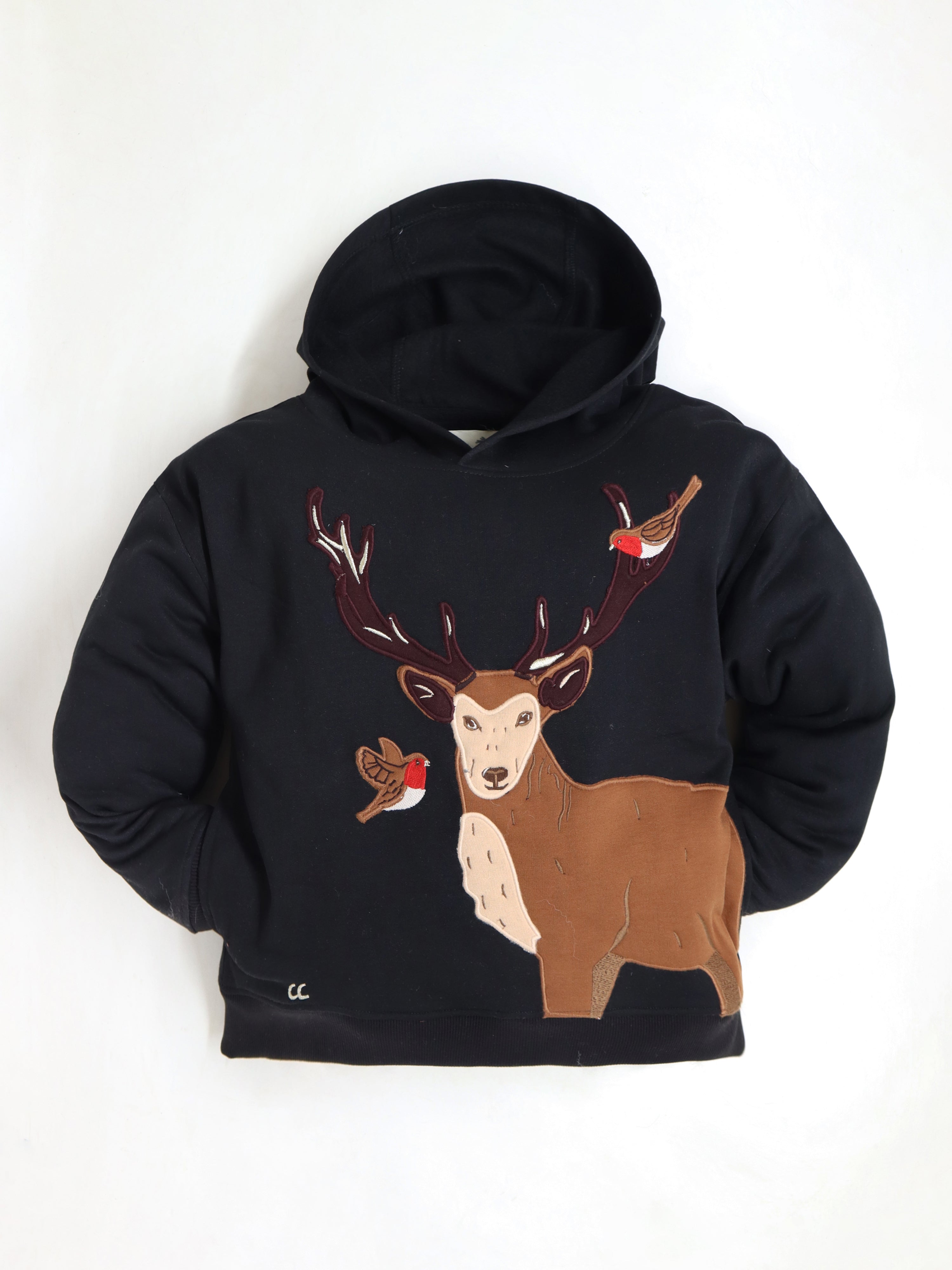 Cherry Crumble Black Solid Applique Embroidered Sweet Elegant Winter Sweatshirt