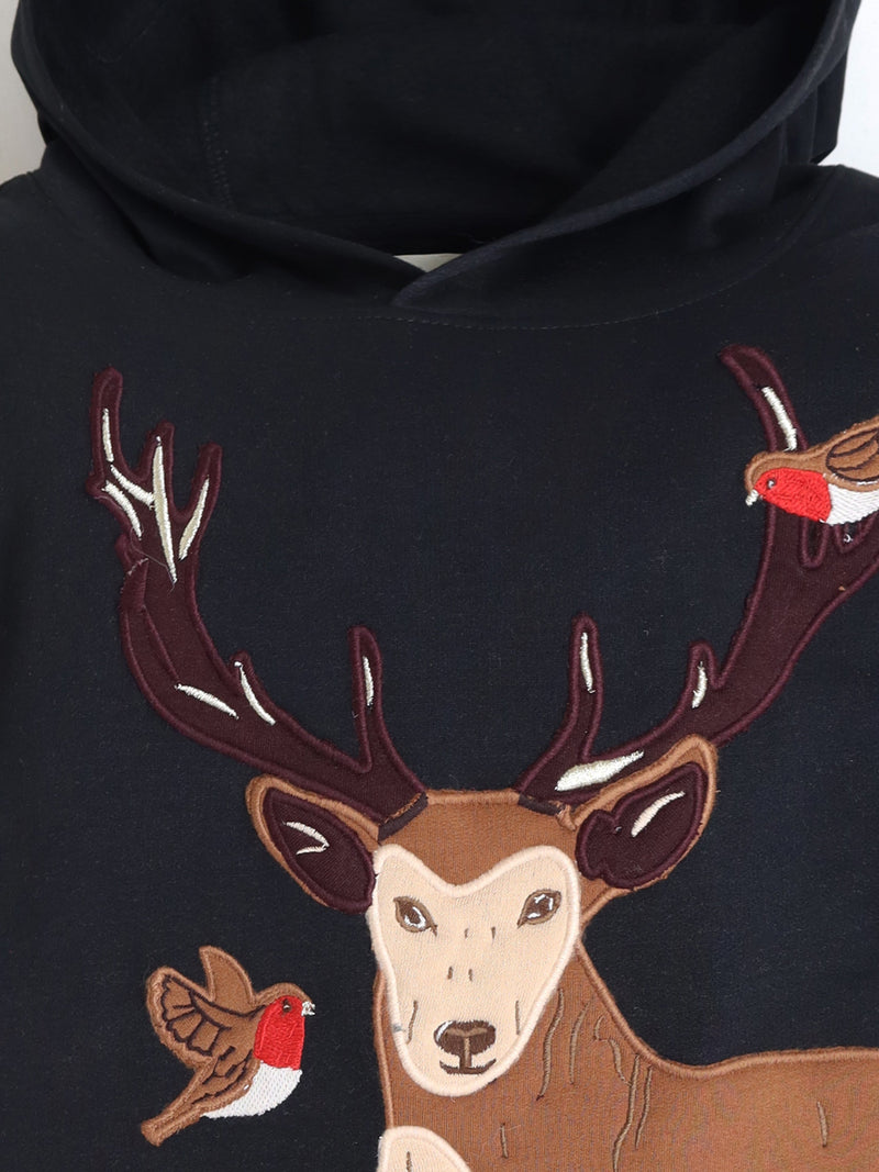 Black Solid Applique Embroidered Sweet Elegant Winter Sweatshirt