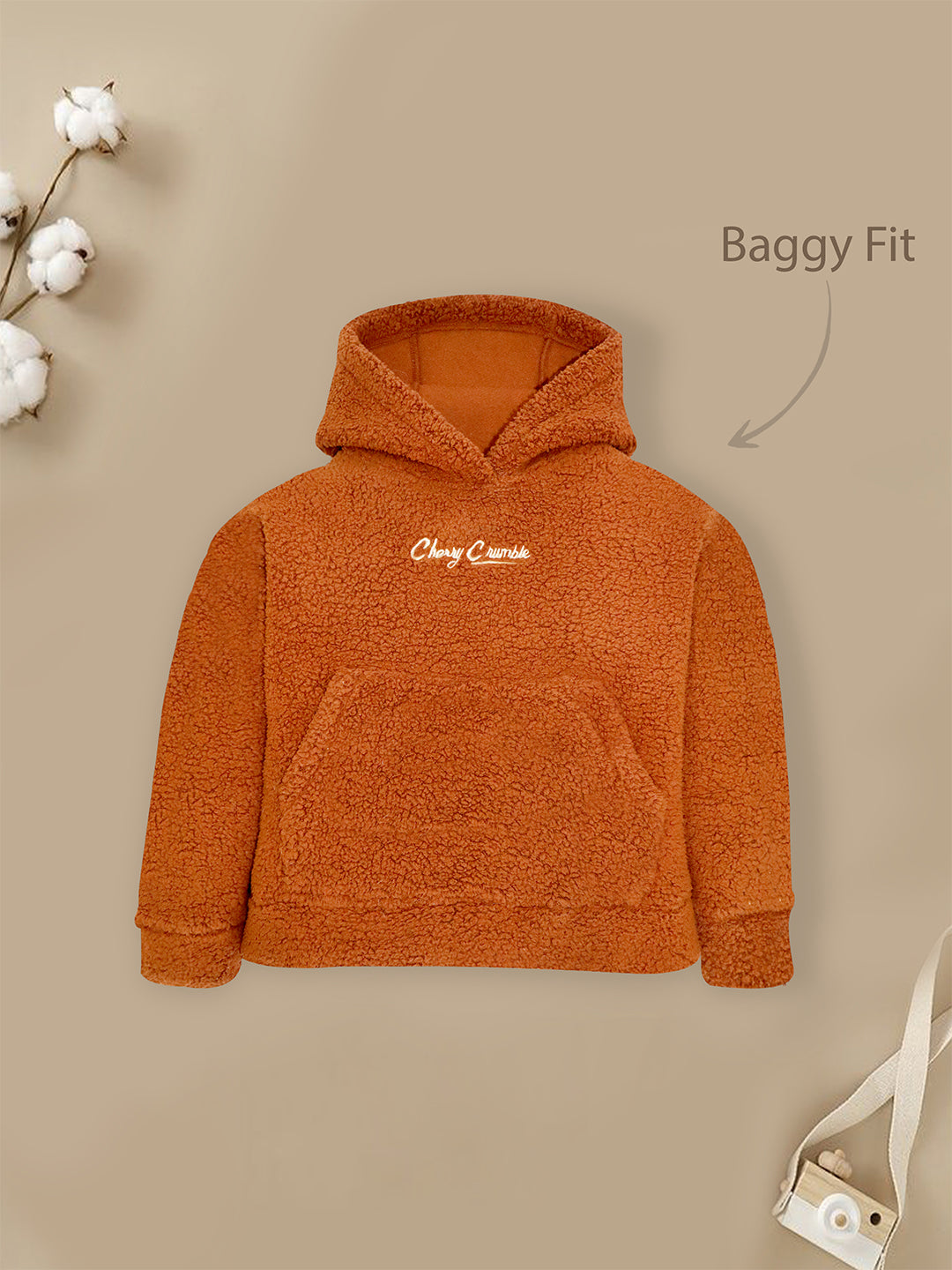 Cherry Crumble Brown Solid Embroidered Charming Graceful Winter Hoodie