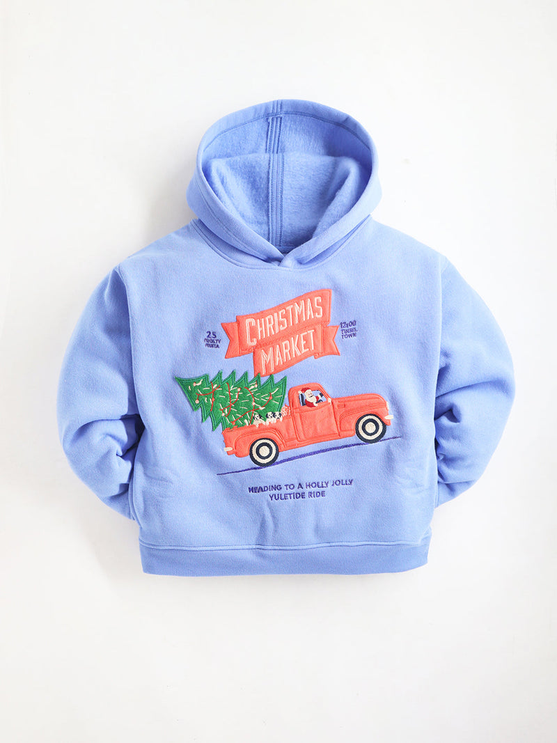 Blue Solid Applique Trendy Stylish Sweatshirt