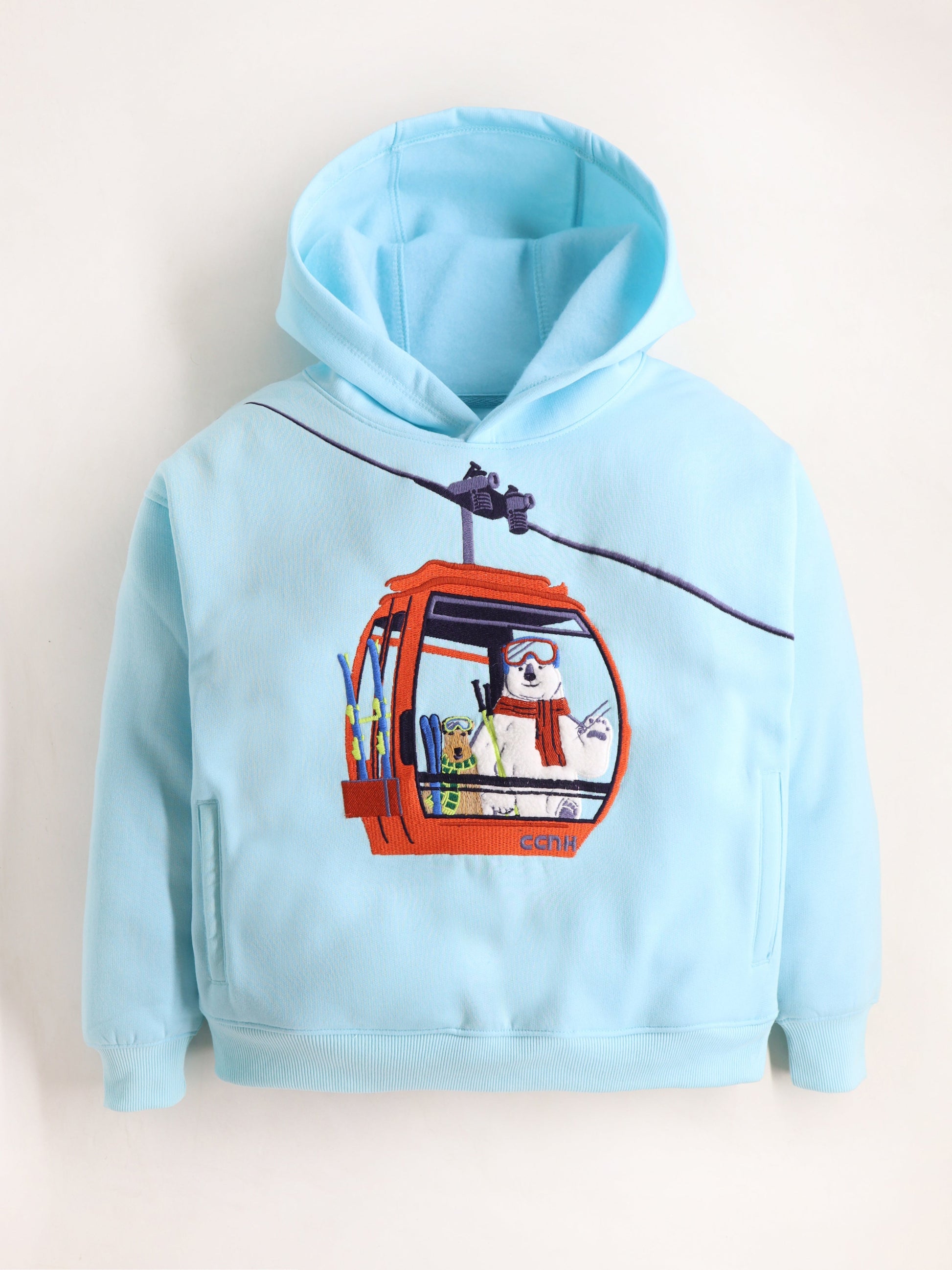 Cherry Crumble Sky Blue Solid Embroidered Cute Classic Sweatshirt