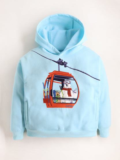 Cherry Crumble Sky Blue Solid Embroidered Cute Classic Sweatshirt