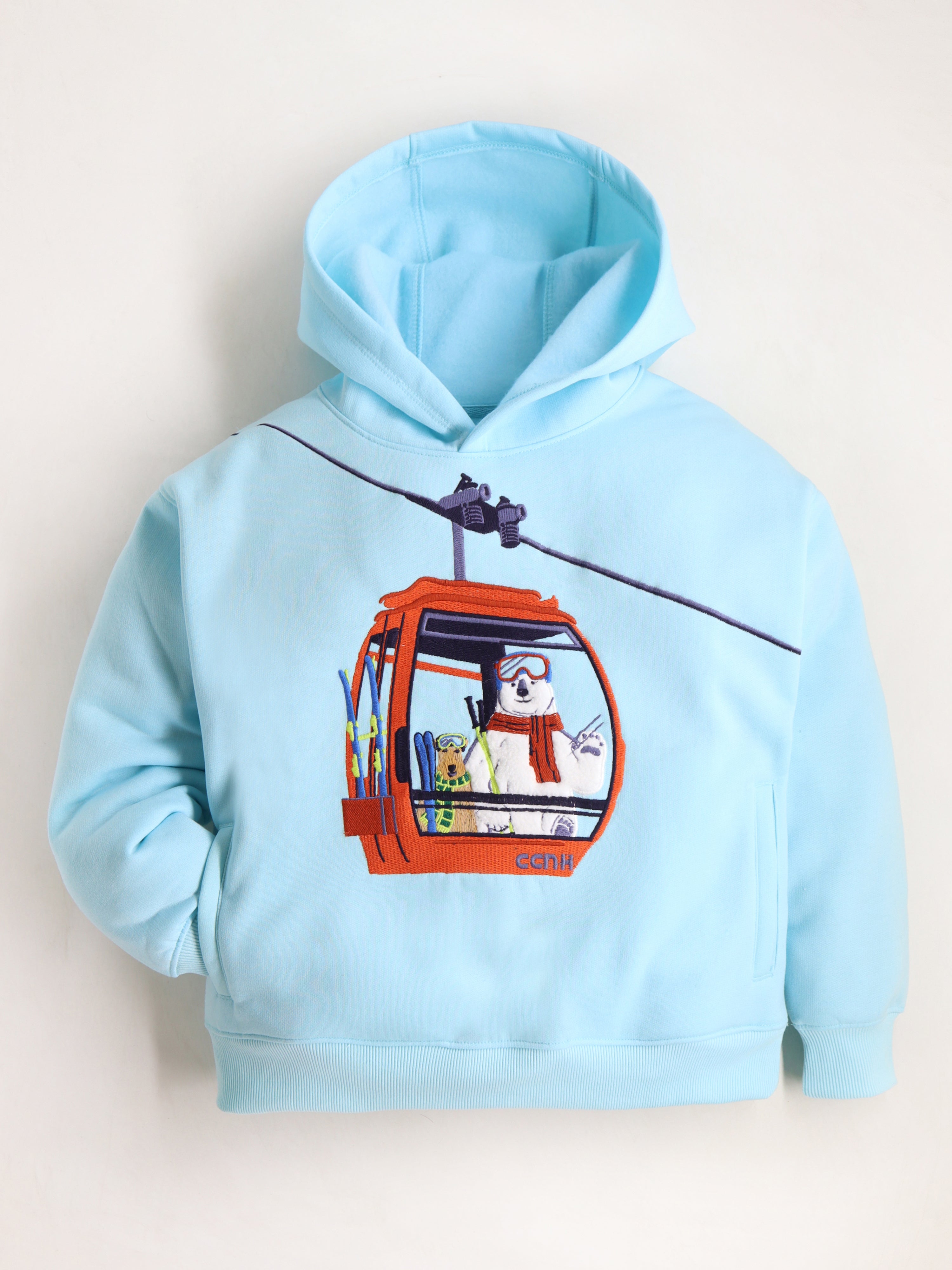 Cherry Crumble Sky Blue Solid Embroidered Cute Classic Sweatshirt