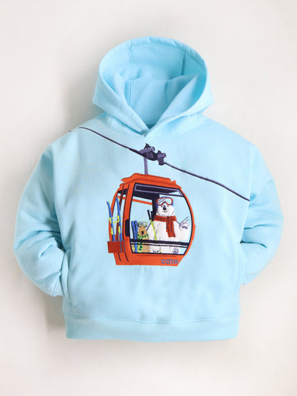 Cherry Crumble Sky Blue Solid Embroidered Cute Classic Sweatshirt