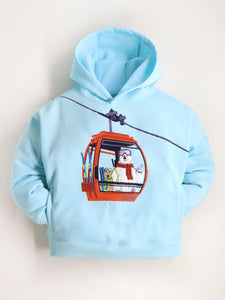 Unisex Sky Blue Embroidered Hooded Sweatshirt For Kids