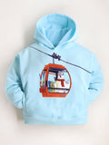 Unisex Sky Blue Embroidered Hooded Sweatshirt For Kids