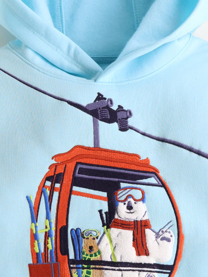 Cherry Crumble Sky Blue Solid Embroidered Cute Classic Sweatshirt