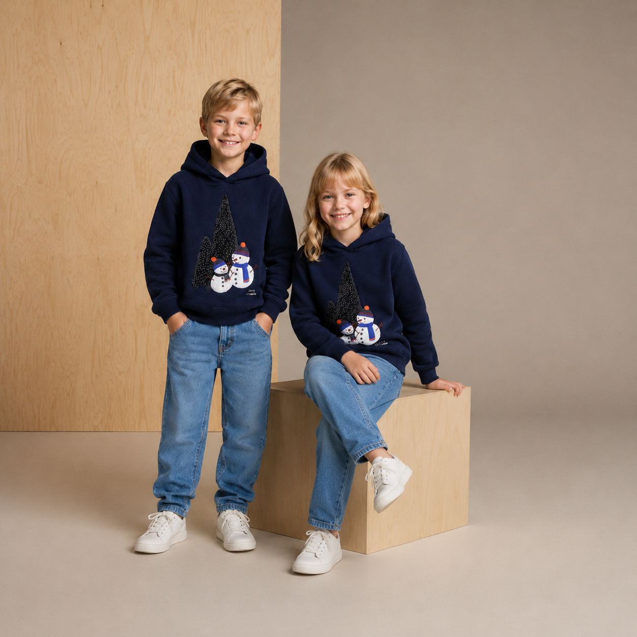 Navy Blue Solid Applique Lovely Graceful Winter Sweatshirt