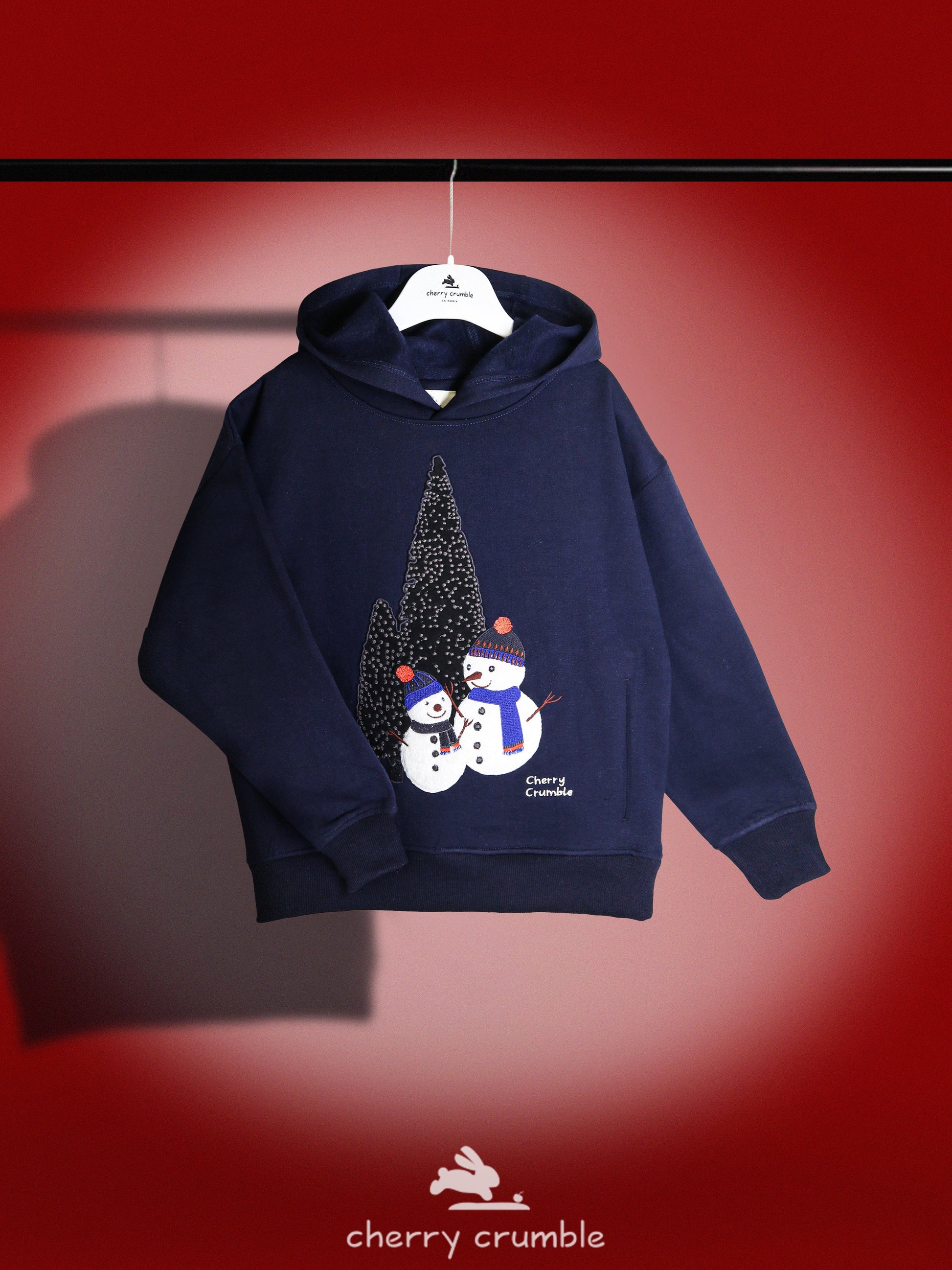 Cherry Crumble Navy Blue Solid Applique Lovely Graceful Winter Sweatshirt