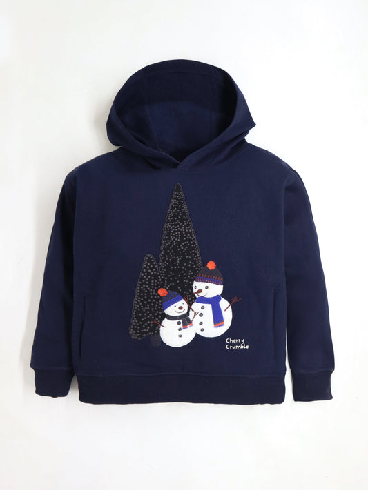 Cherry Crumble Navy Blue Solid Applique Lovely Graceful Winter Sweatshirt