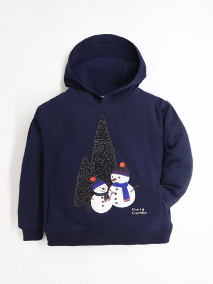 Cherry Crumble Navy Blue Solid Applique Lovely Graceful Winter Sweatshirt