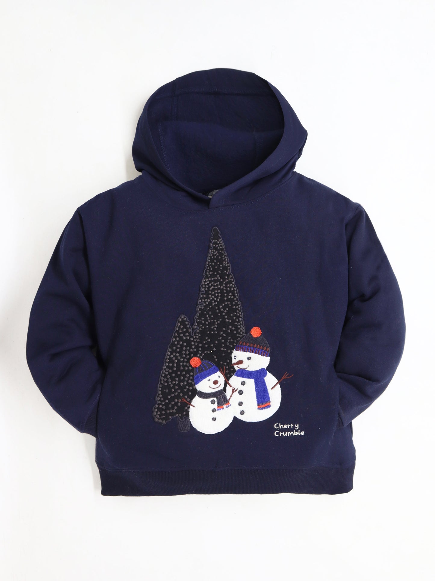 Cherry Crumble Navy Blue Solid Applique Lovely Graceful Winter Sweatshirt