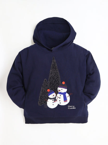 Cherry Crumble Navy Blue Solid Applique Lovely Graceful Winter Sweatshirt