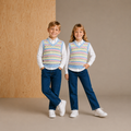 Pull sans manches douillet et élégant en intarsia multicolore