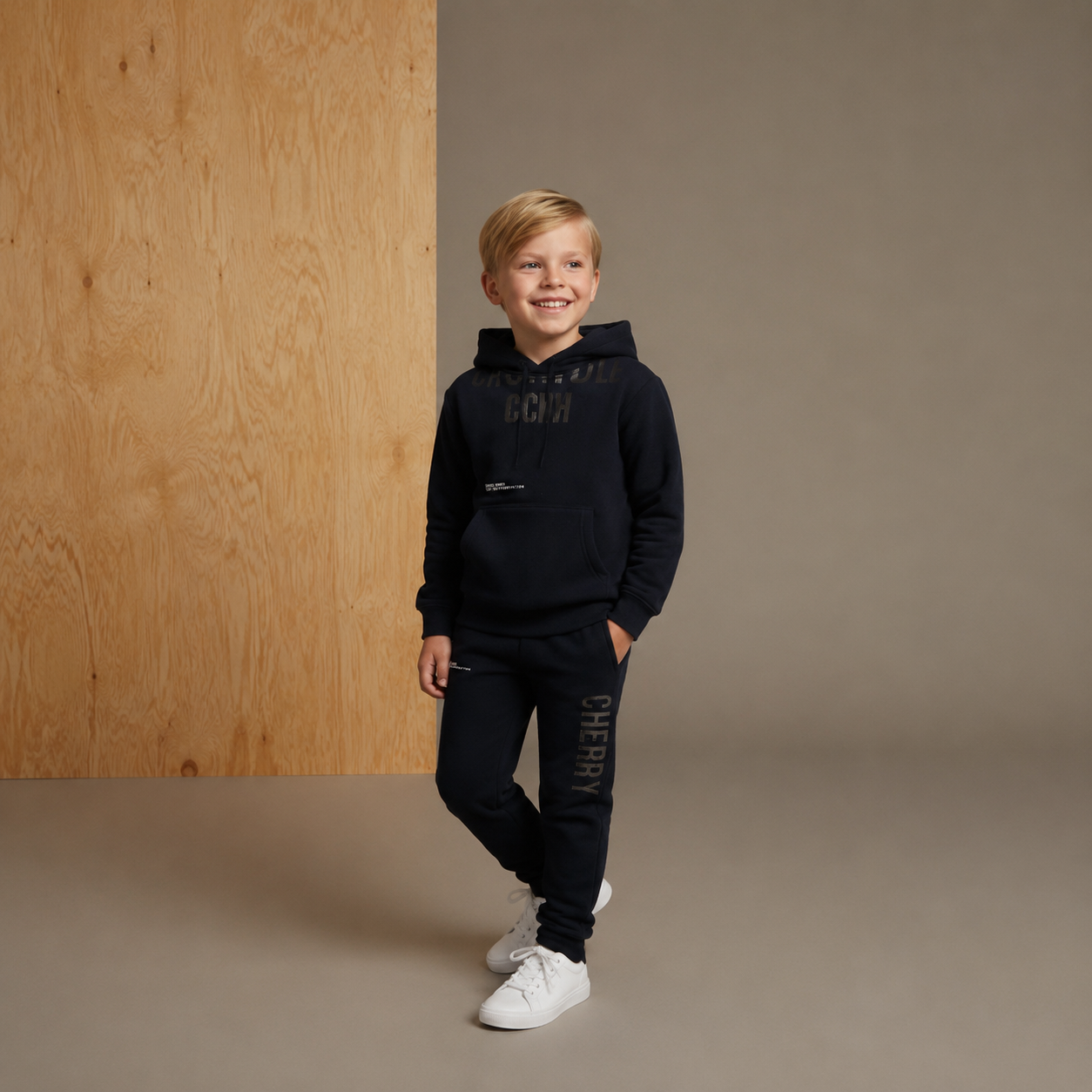 Navy Blue Graphic Print Unisex Sweatshirt Set
