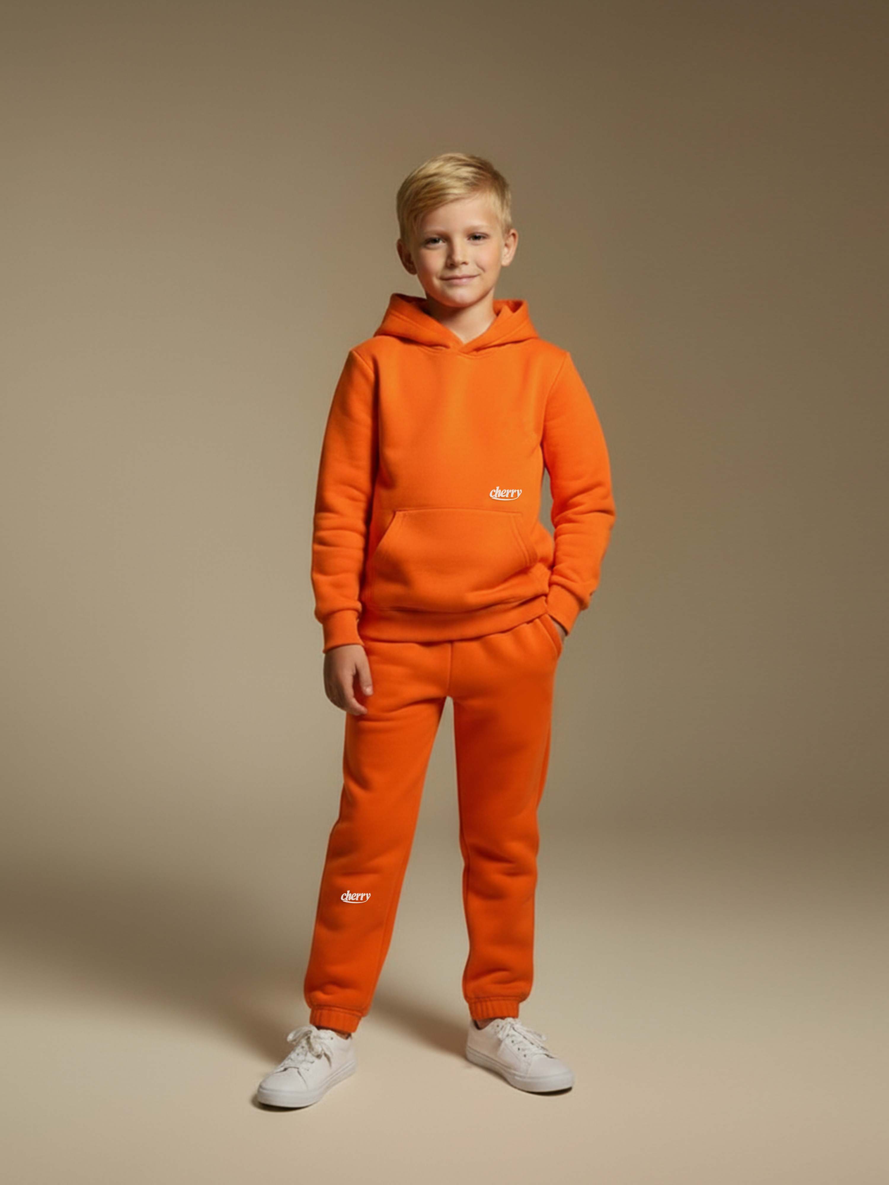 Cherry Crumble orange cotton sweat set for kids