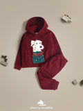 Cherry Crumble Wine Solid Polyester Full Sleeves Hooded Casual Wear Easy Fit Applique/Embroidered Winter Sweatshirt Set For Boys And Girls