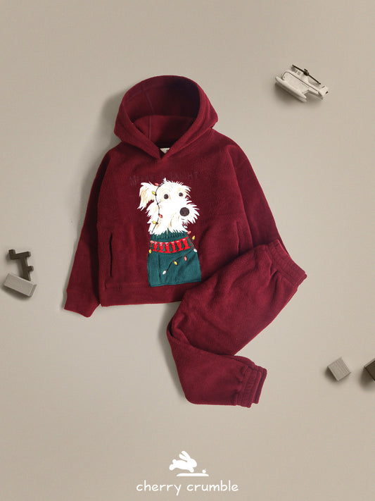 Cherry Crumble Solid Applique Embroidered Charming Classic Winter Sweatshirt Set
