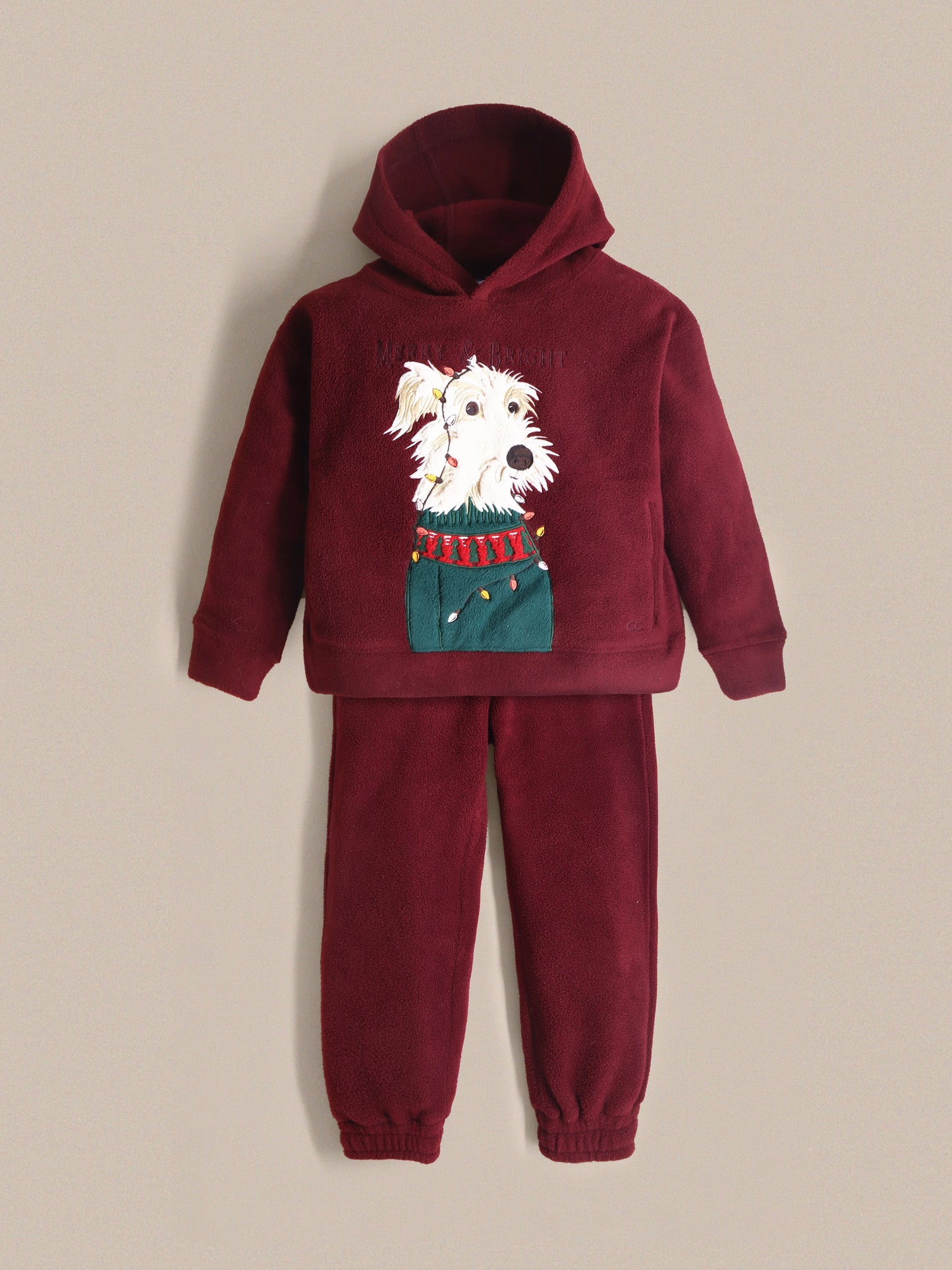 Cherry Crumble Solid Applique Embroidered Charming Classic Winter Sweatshirt Set