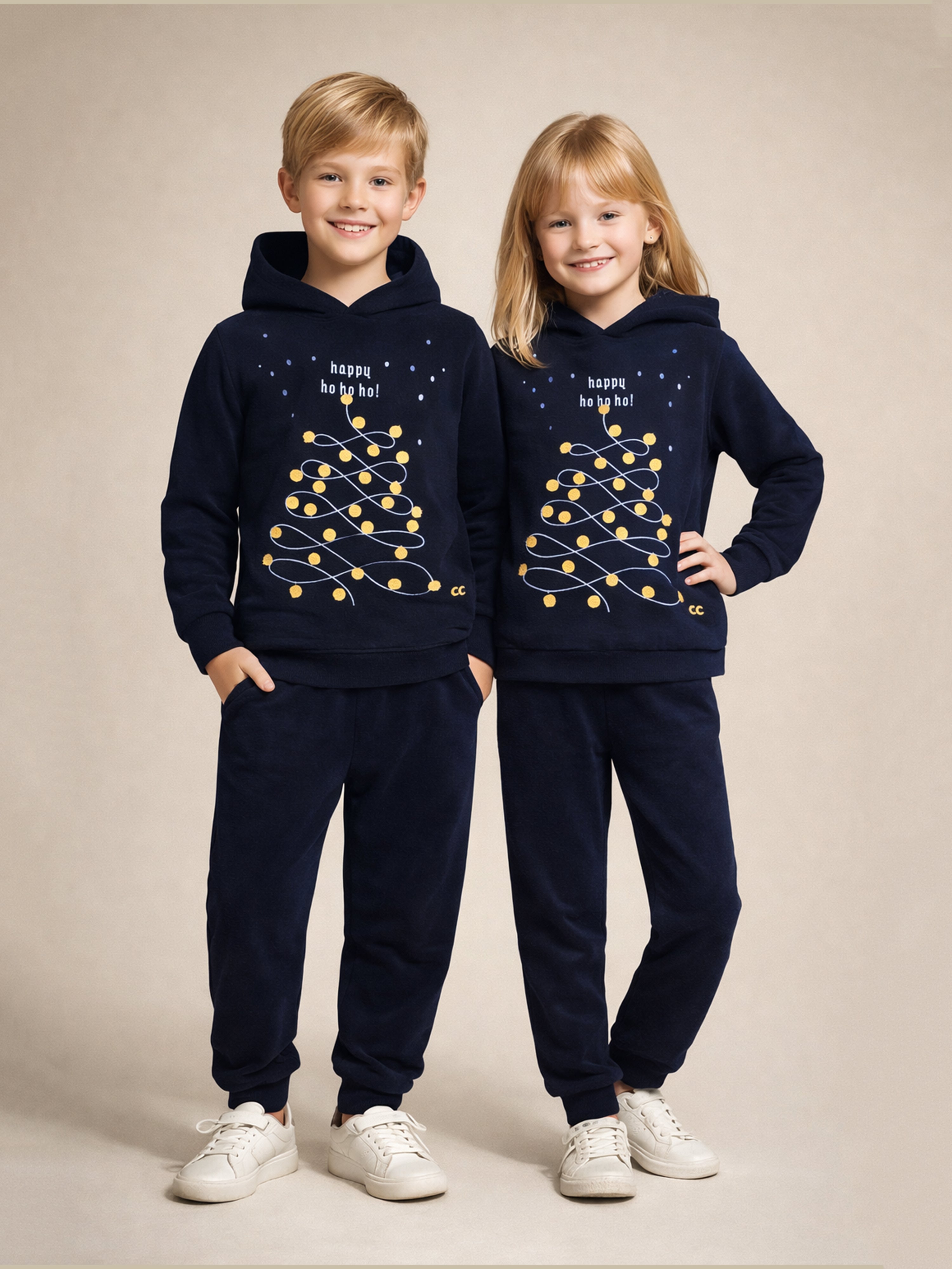 Deep Navy Embroidered Winter Hoodie Set