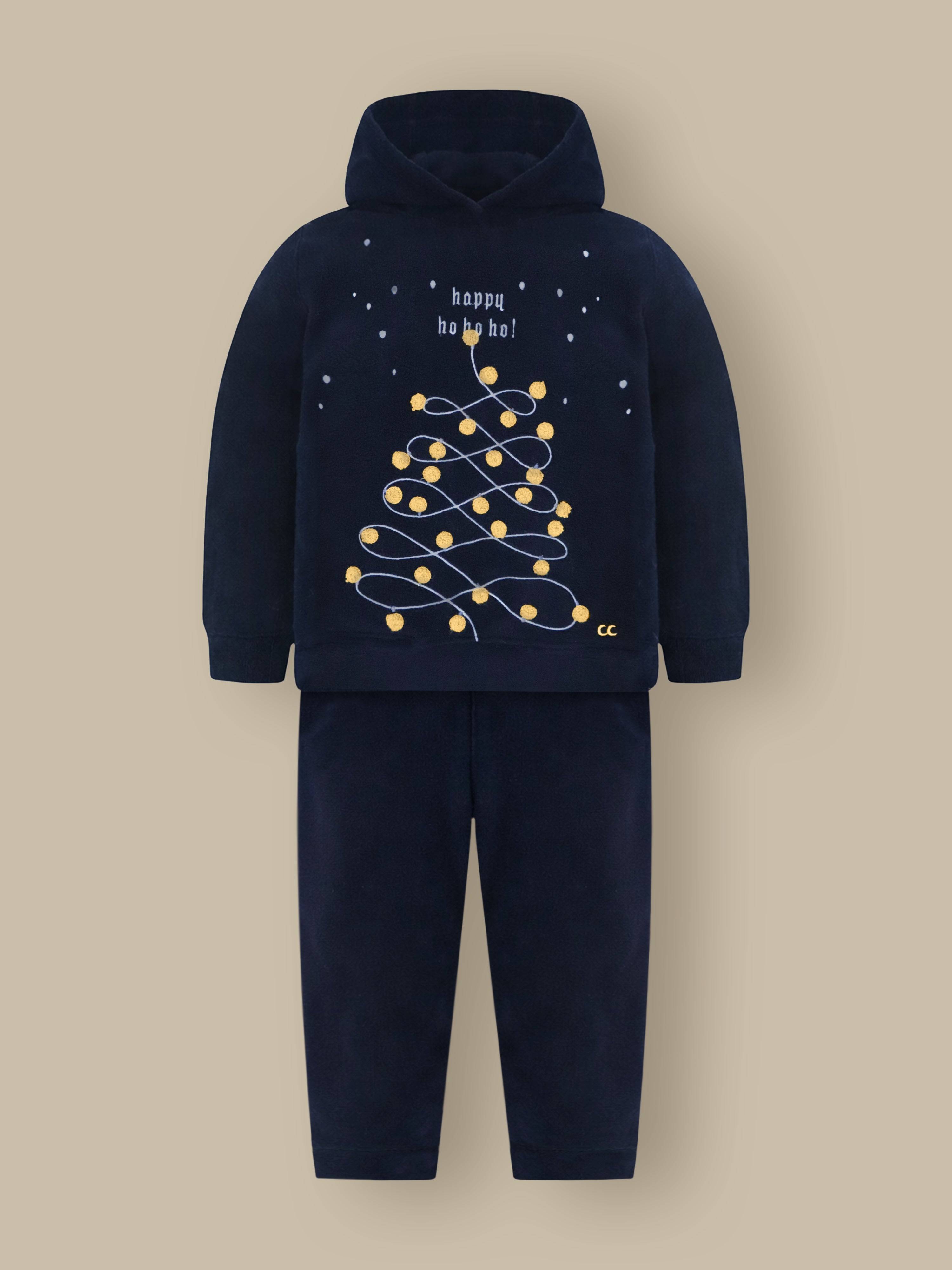 Deep Navy Embroidered Winter Hoodie Set