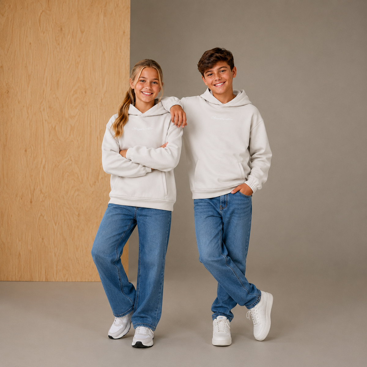 Grey Solid Fleece Embroidered Cozy Sweatshirt
