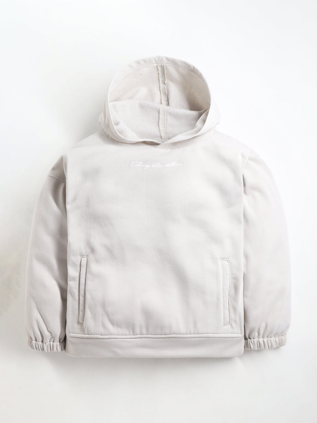 Cherry Crumble Grey Solid Fleece Embroidered Cozy Sweatshirt