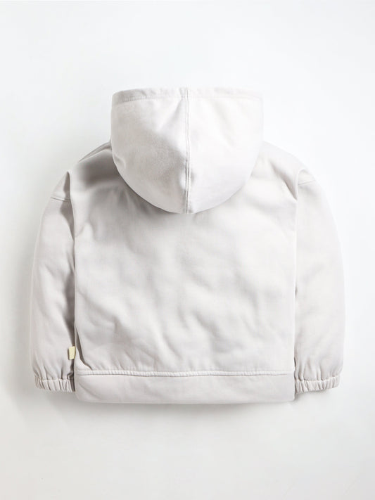 Cherry Crumble Grey Solid Fleece Embroidered Cozy Sweatshirt