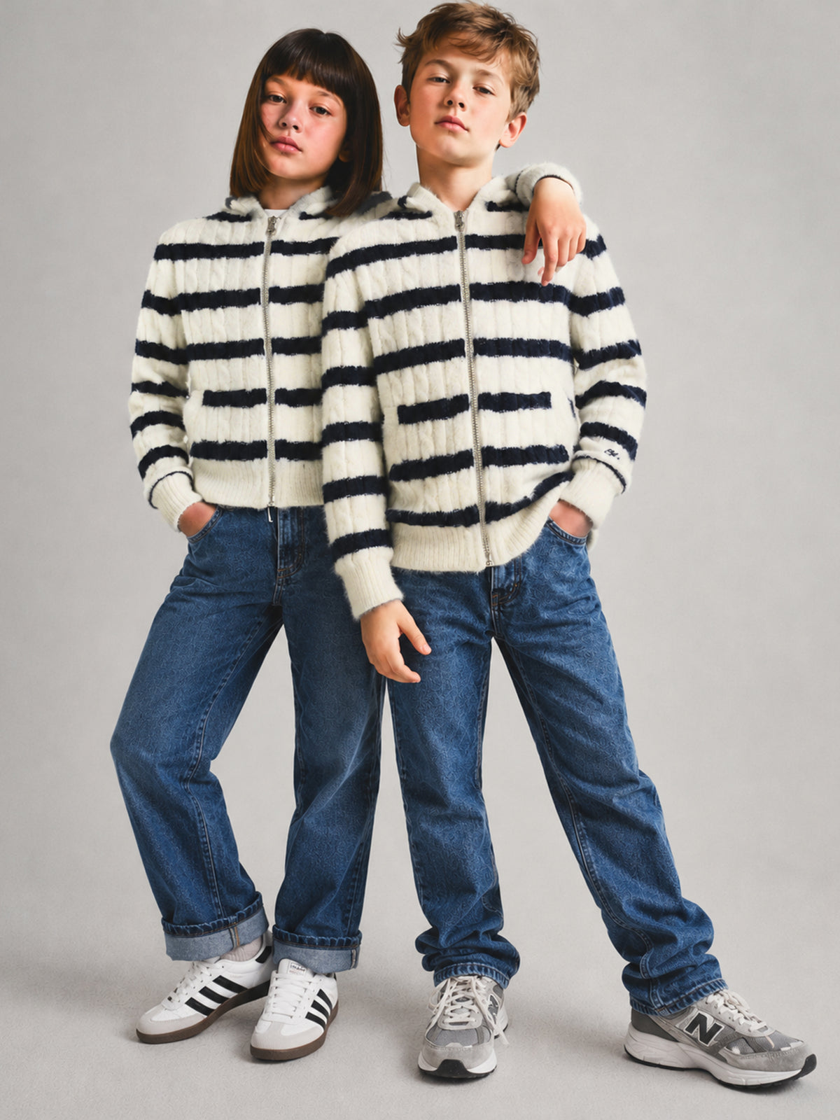 Unisex Kids Hooded Striped Knit Sweater