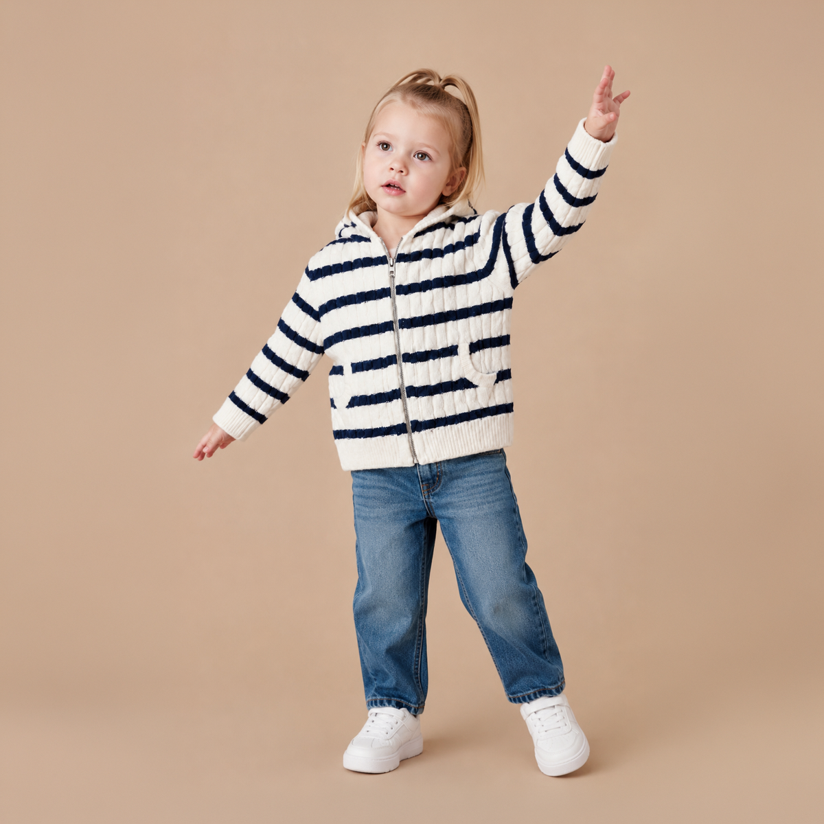Unisex Kids Hooded Striped Knit Sweater
