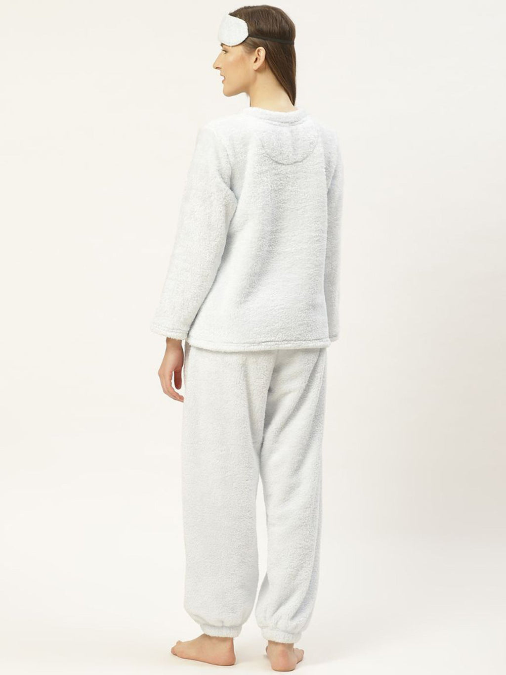 Women Sky Blue Applique Cotton Blend Round Neck Nightsuit