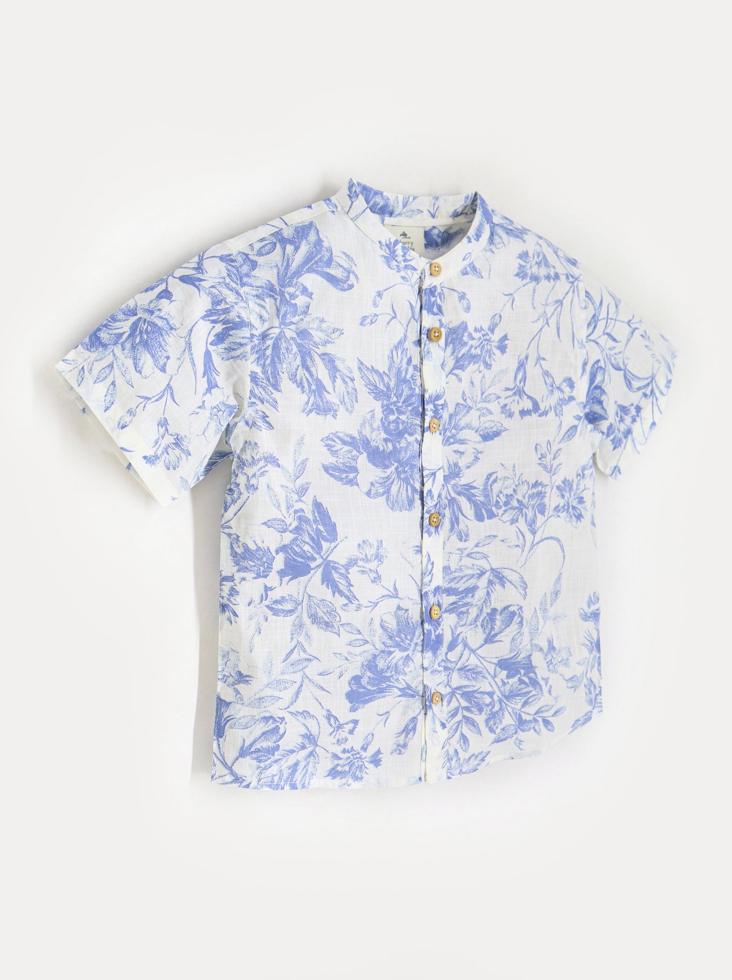 Cherry Crumble Blue & White Floral Playful-Sleek Summer Shirt