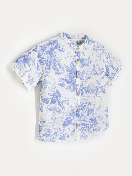 Cherry Crumble Blue & White Floral Playful-Sleek Summer Shirt