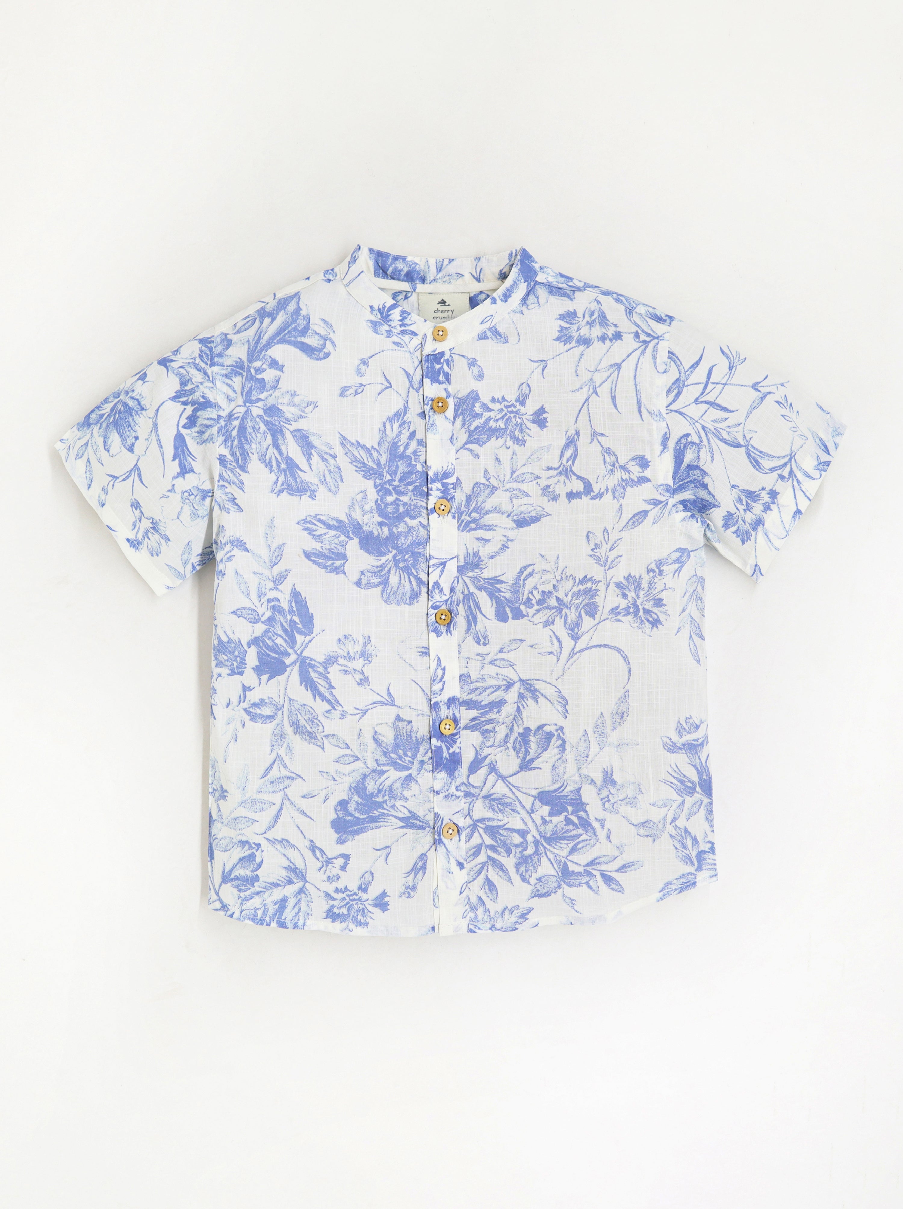 Cherry Crumble Blue & White Floral Playful-Sleek Summer Shirt