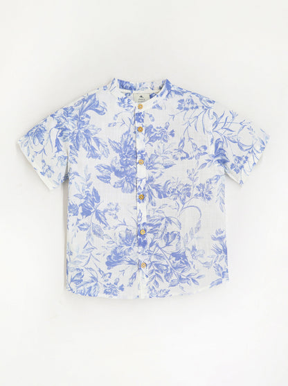 Cherry Crumble Blue & White Floral Playful-Sleek Summer Shirt