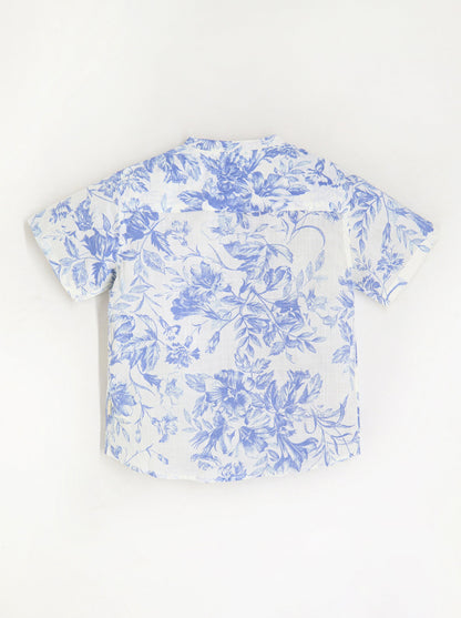 Cherry Crumble Blue & White Floral Playful-Sleek Summer Shirt