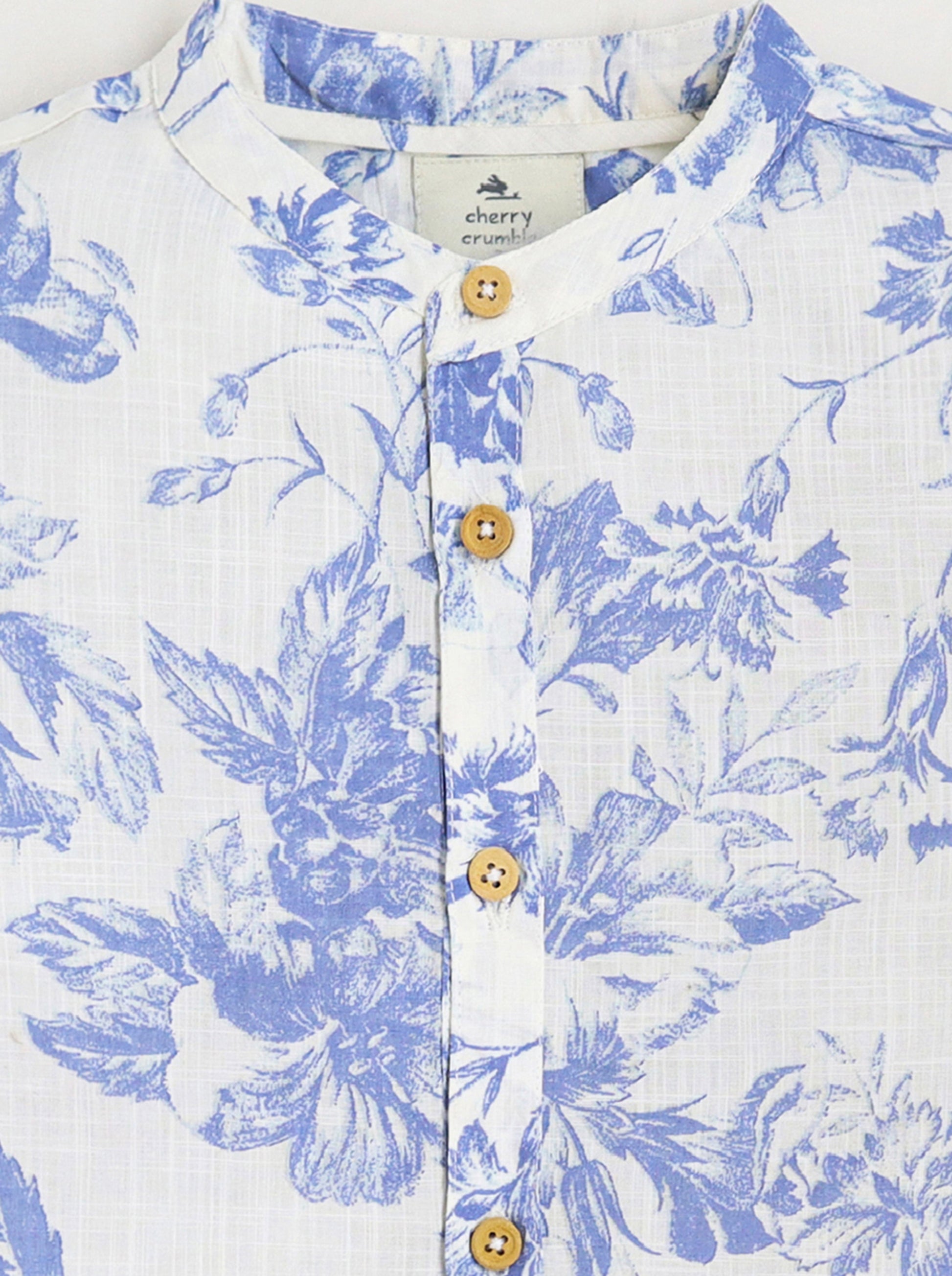 Cherry Crumble Blue & White Floral Playful-Sleek Summer Shirt