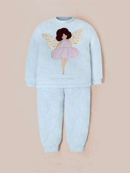 Cherry Crumble Sky Blue Solid Applique Playful Classic Nightsuit