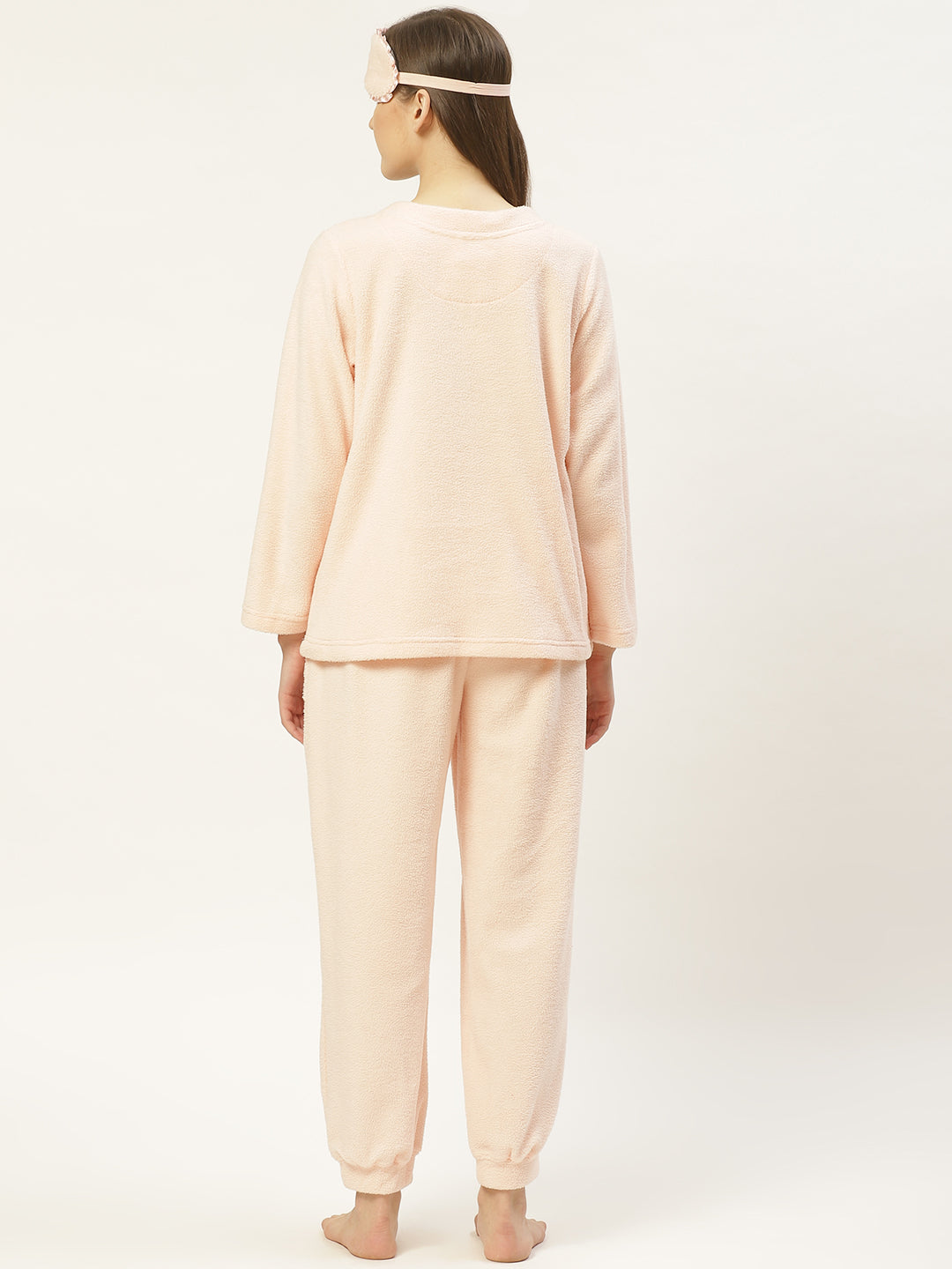 Women Peach Applique Polyester Round Neck Nightsuit