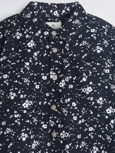 Classic Unisex Black Floral Cotton Half-Sleeve Shirt