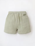 Smart Casual Cotton Olive Knee Length Elasticated with Pockets Shorts For Boys