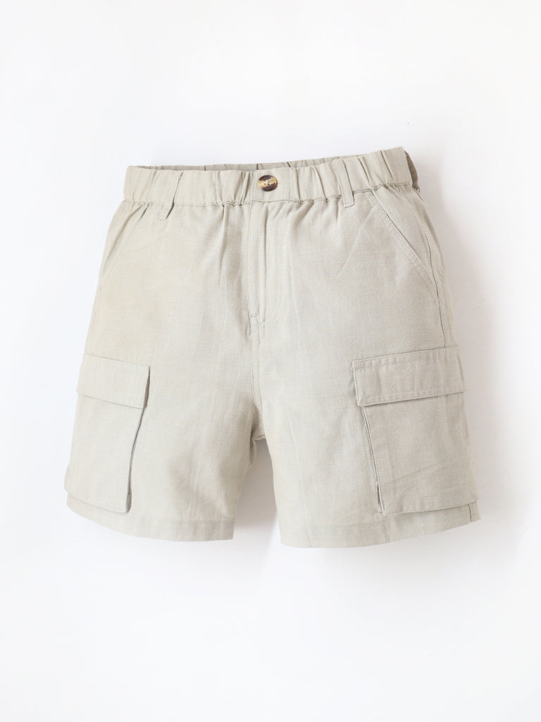 Smart Casual Cotton Khaki Knee Length Button Closure with Pockets Shorts For Boys
