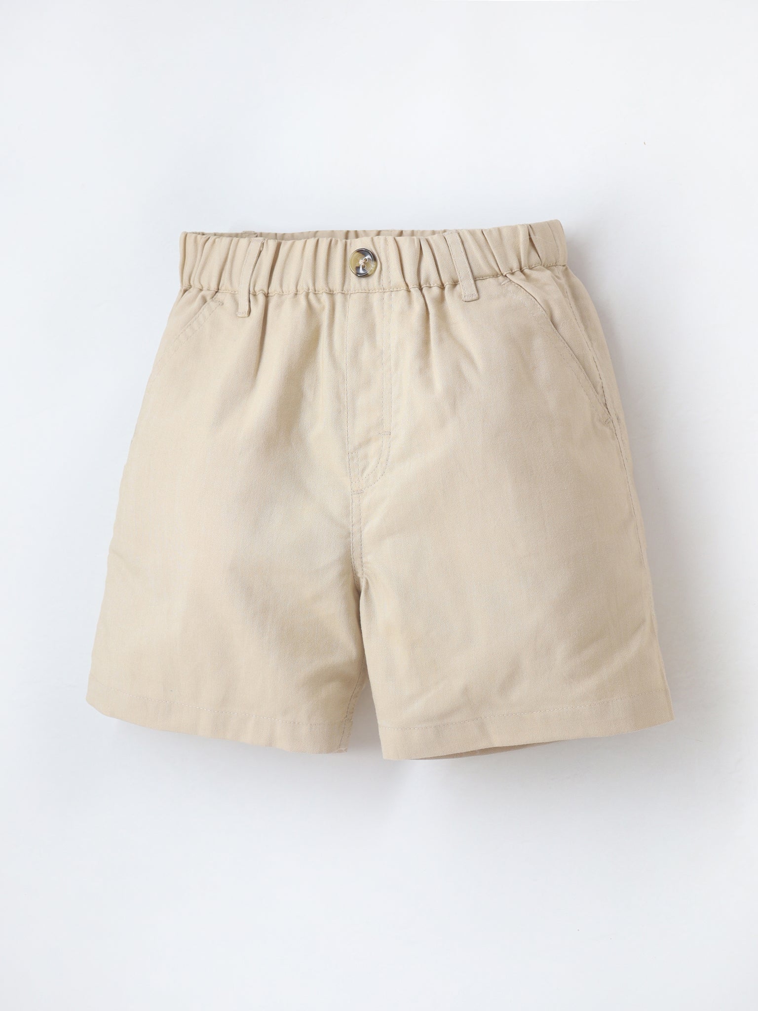 Smart Casual Cotton Beige Knee Length Button Closure with Pockets Shorts For Boys