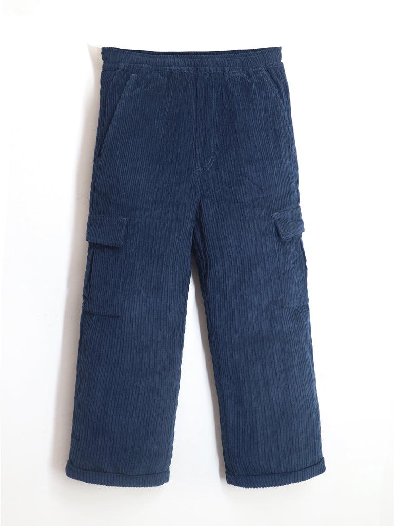 Smart Casual Blue Cotton Elasticated Pockets Trouser Pant For Boys