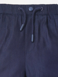 Smart Casual Navy Blue Cotton Elasticated Baggy Trouser For Boys