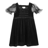 Cherry-Crumble-Kids-Short-Sleeve-Puff-Sleeves-Square-Neck-Solid-Fit-&-Flare-Dress