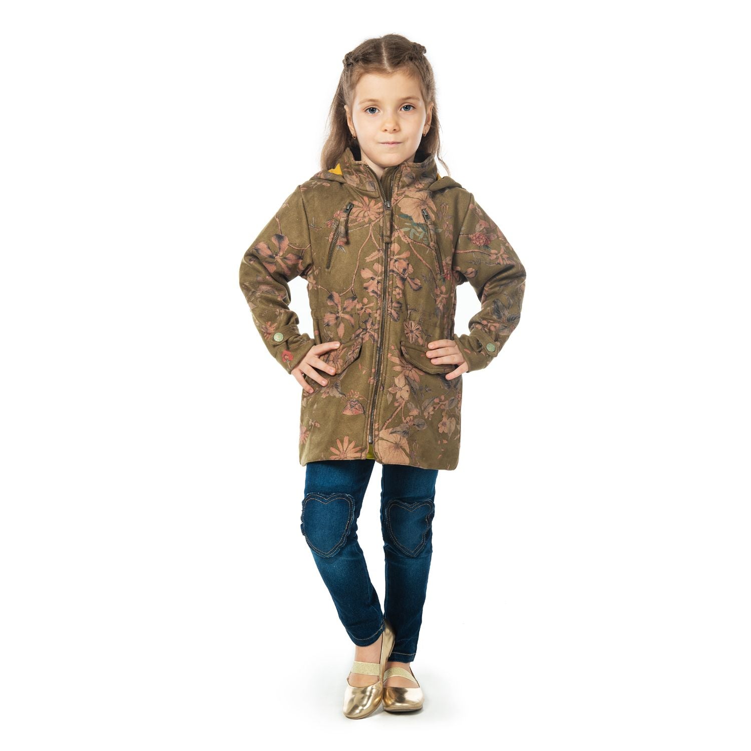 Floral Suede Coat for Girls