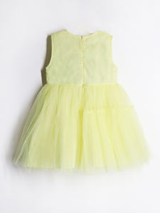 Cherry Crumble Cotton Blend Yellow Round neck with Zipper Closure Frills Fit & Dress Flare For Girls 