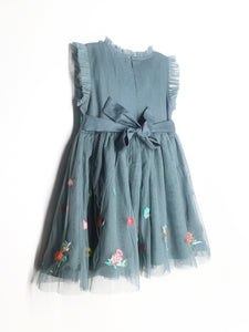 Girls Grey Floral Embroidered Flare Dress