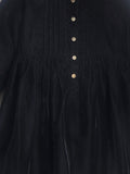 Smart Casual Black Cotton Blend & Cuffed Sleeves with Button Closure Fit & Flared Shirt Dress For Girls